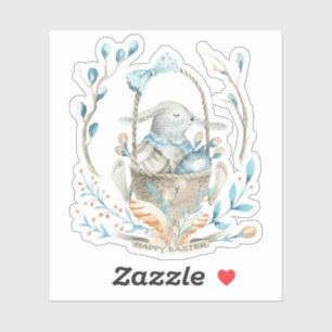 Adesivo Coelhinho de Páscoa bonito em um cesto de flores d
