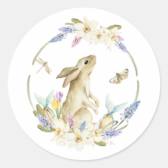 Adesivo Coelhinho de Páscoa de Aquarelas e Flores de Mola (Frente)