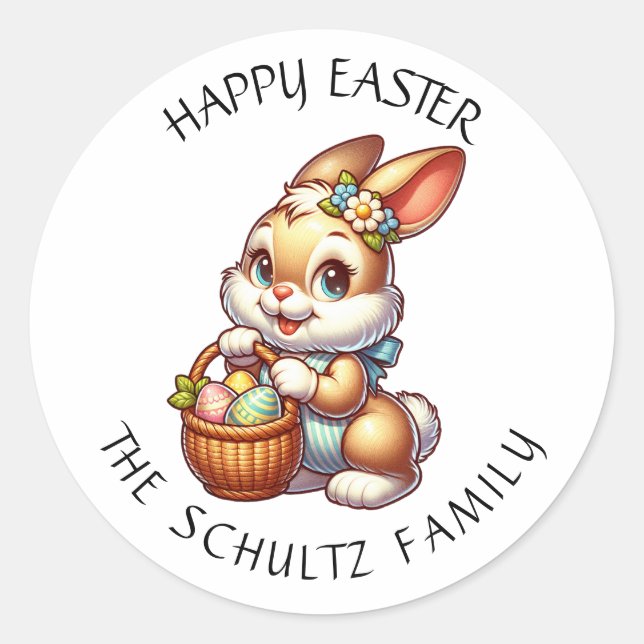 Adesivo Coelhinho de Páscoa personalizado e cesto (Frente)