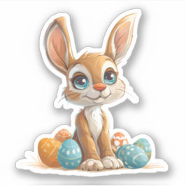 Adesivo Coelhinho de Pastel de Olhos Azuis com Ovos de Pás