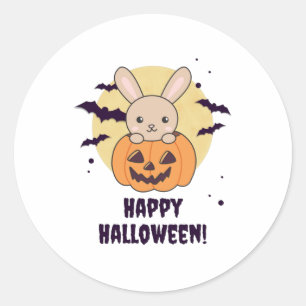 Adesivo Coelhinho De Pumpkin Cute Bunnies Feliz Halloween