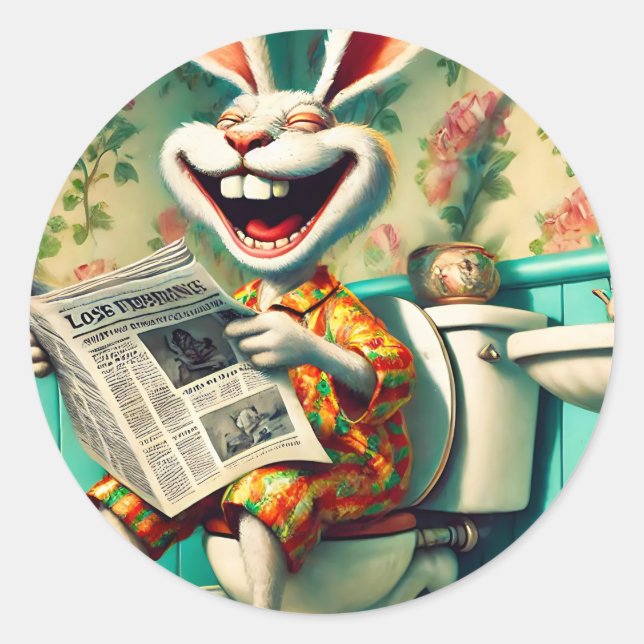 Adesivo Coelhinho Engraçado na Arte do Banheiro (Frente)