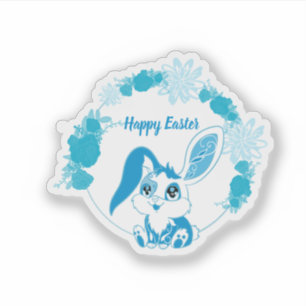 Adesivo Coelhinho Feliz Páscoa Azul Kawaii Fofinho