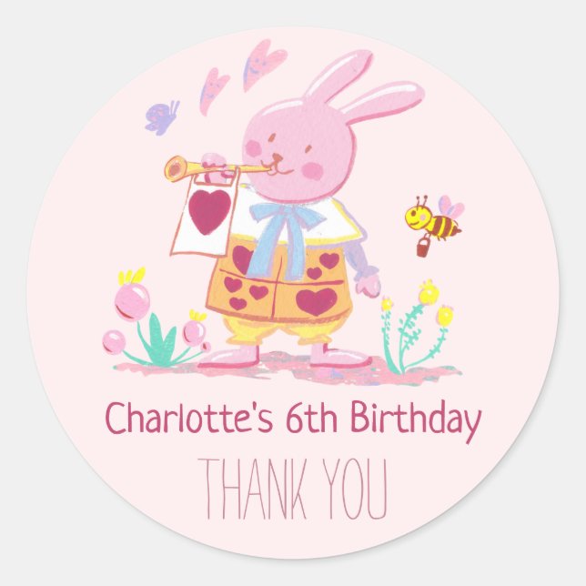 Adesivo Coelhinho Rosa Queijo na Aquarela do Jardim (Frente)