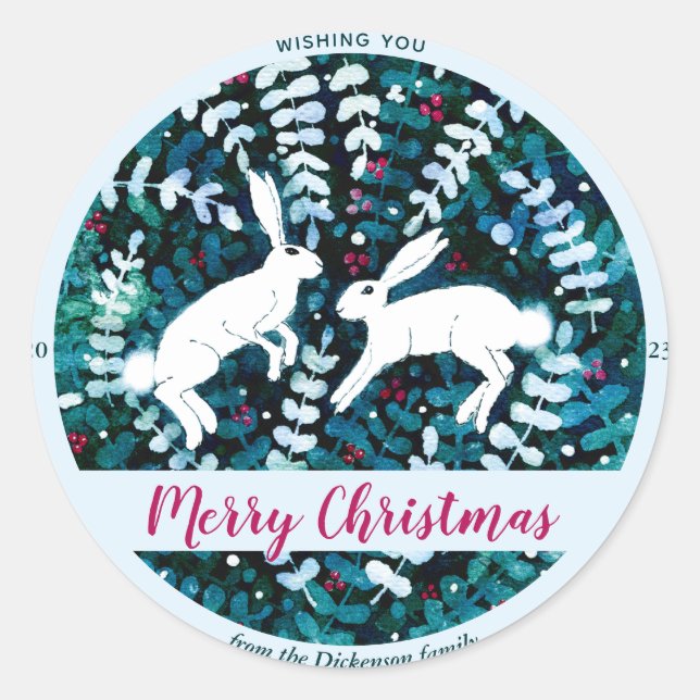 Adesivo Coelhinhos Brancos de Cana-d'Água Entre o Natal Ve (Frente)