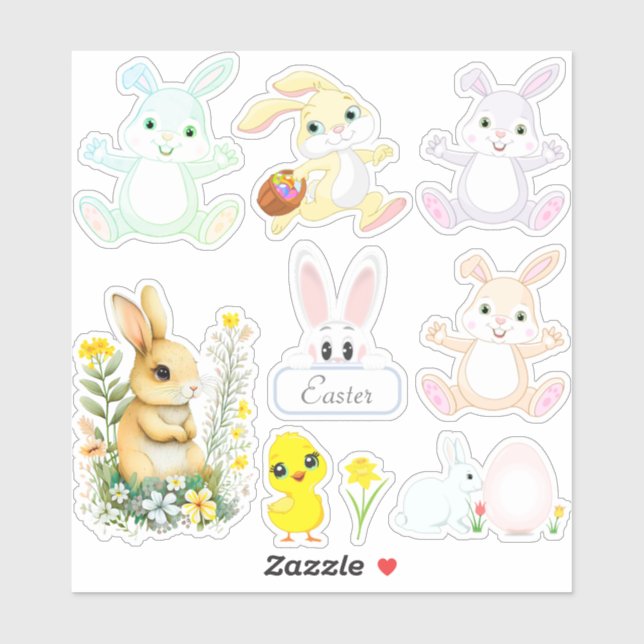 Adesivo Coelhinhos de Páscoa Fofos (Folha)