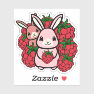 Adesivo Coelhinhos Kawaii e Framboesas Vermelhas - Doçura