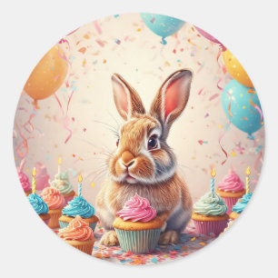 Adesivo Coelho Alegre com Cupcakes 🎉 Celebração Fofa