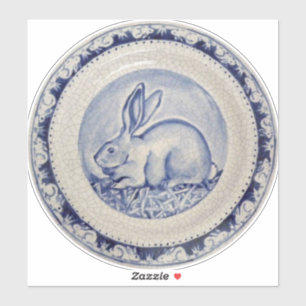 Adesivo Coelho Azul e Branco Coelho Coelho Delft Dedham Ro