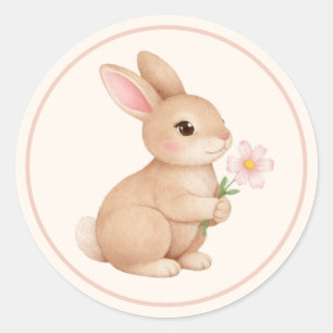 Adesivo Coelho Bebê com Flor Rosa 