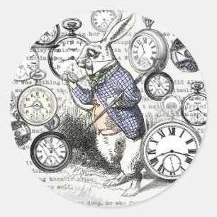 Adesivo Coelho Branco Alice Mundo das Maravilhas Relógios 