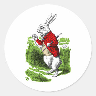 Adesivo Coelho Branco olhando para o relógio. Ilustraçã