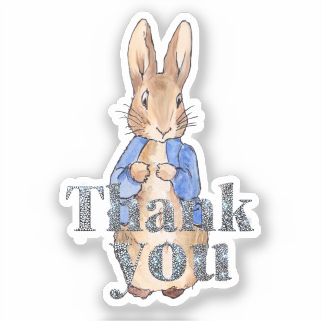 Adesivo Coelho clássico Bunny jaqueta azul Obrigado (Frente)