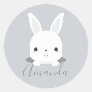 Adesivo Coelho Coelhinho Bonito e Bonito de cinza com Nome