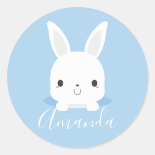 Adesivo Coelho Coelhinho Branco Azul com Nome Personalizad