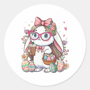 Adesivo Coelho Coelho da Páscoa Ovos de Café Caça Menina