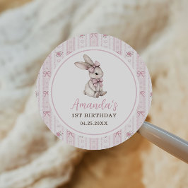 Adesivo Coelho com Laço Rosa Vintage 1º Aniversário