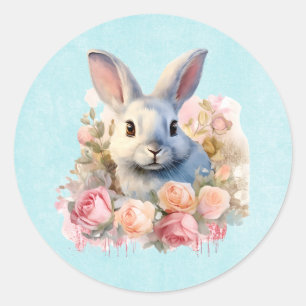 Adesivo Coelho com uma Guirlanda de Rosas Fofo