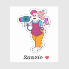 Adesivo Coelho como cabeleireiro com secador de cabelo e C