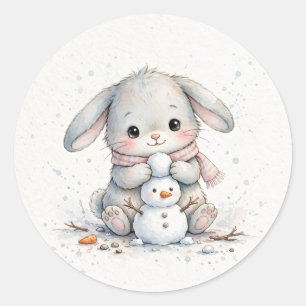 Adesivo Coelho Construindo um Boneco de Neve Natal