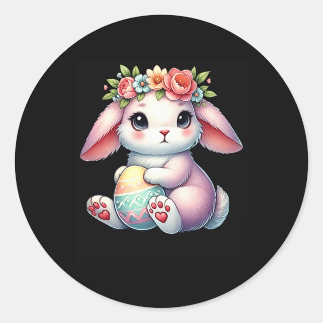 Adesivo Coelho da Páscoa Com Coroa de Flores Meninas Mulhe (Frente)
