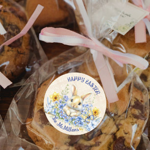 Adesivo Coelho da Páscoa e Flores Azuis com Narcisos Amare