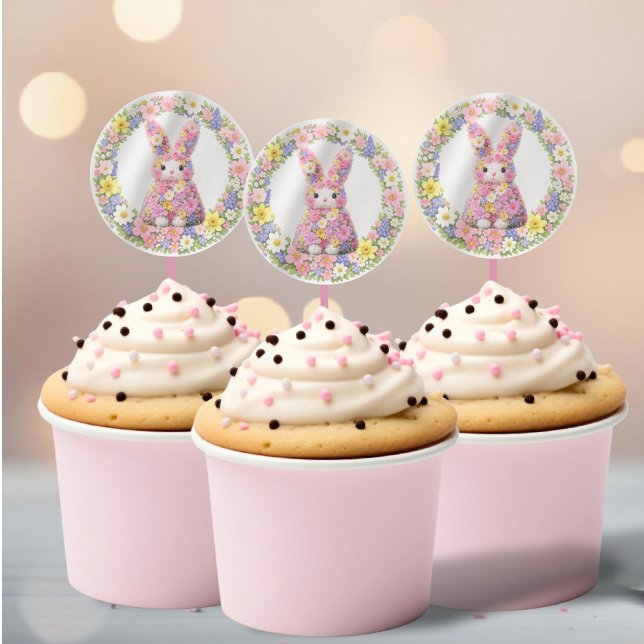 Adesivo Coelho da Páscoa Flor Doce Coelho (Sweet Flower Bunny Rabbit Easter Classic Round Stickers by Ricaso. Spring floral wreath and bunny)