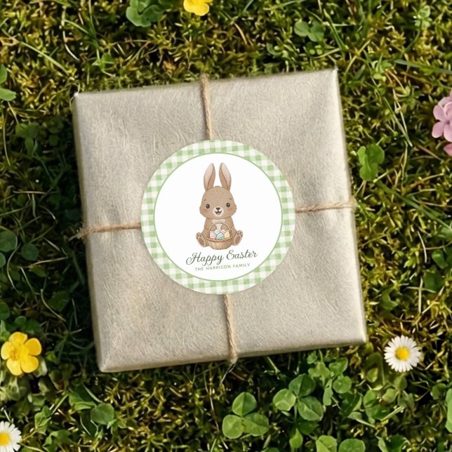 Adesivo Coelho da Páscoa Xadrez Aquarela Verde (Criador carregado)