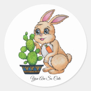Adesivo Coelho De Aquarela E Cactus Cuja Cactus