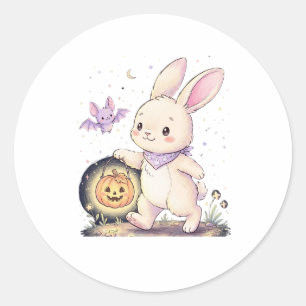 Adesivo Coelho de Halloween Fofo com Lanterna de Abóbora e