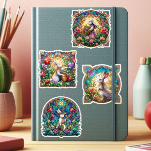 Adesivo Coelho de Páscoa Floral Colorido de Vidro Pintado