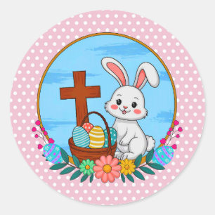 Adesivo Coelho de Páscoa Religioso com Cruz e Ovo Floral