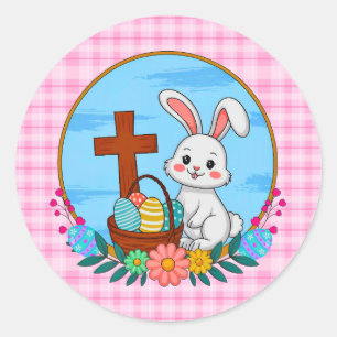 Adesivo Coelho de Páscoa Religioso com Cruz e Ovo Floral