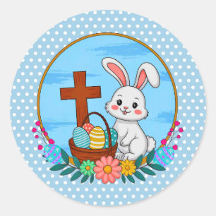 Adesivo Coelho de Páscoa Religioso com Cruz e Ovo Floral