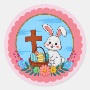 Adesivo Coelho de Páscoa Religioso com Cruz e Ovo Floral