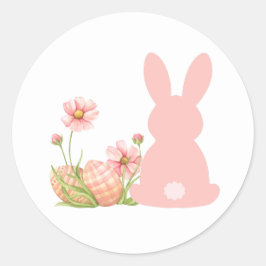 Adesivo Coelho de Páscoa Rosa Fofo com Flores da Primavera