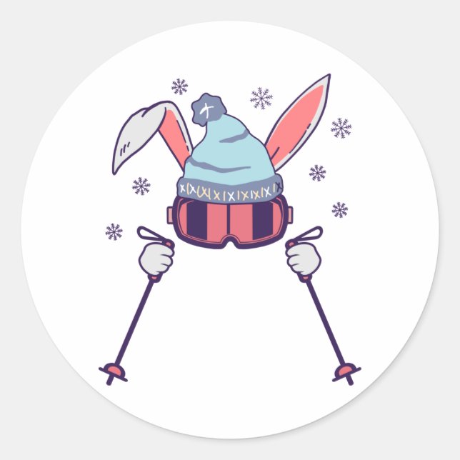 Adesivo Coelho do esqui com bastões de esqui boné de esqui (Frente)