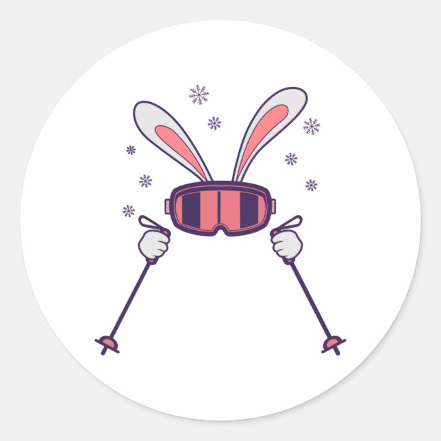 Adesivo Coelho do esqui com bastões de esqui e óculos de e (Frente)