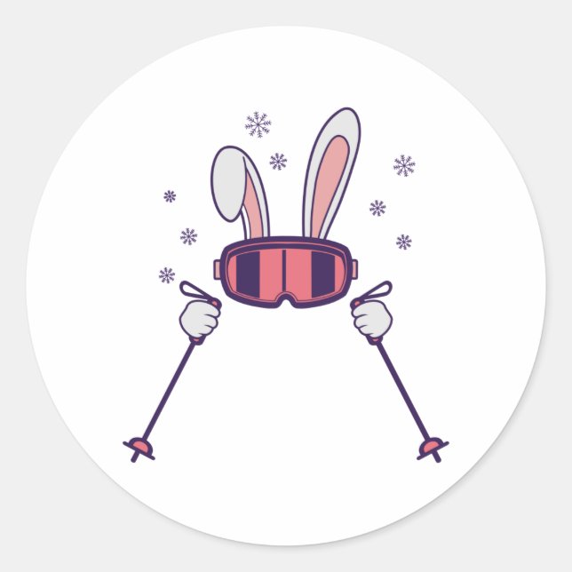 Adesivo Coelho do esqui com bastões de esqui e óculos de e (Frente)