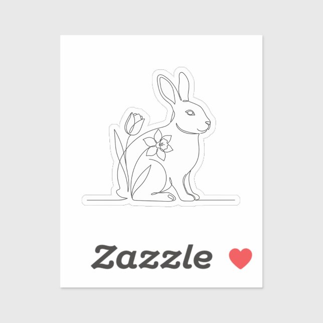 Adesivo Coelho e Floral Páscoa em Arte Minimalista de Linh (Folha)