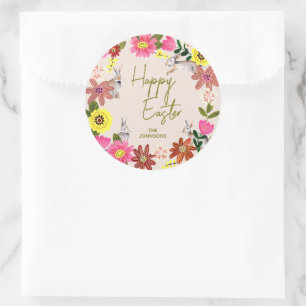 Adesivo Coelho Floral Feliz Páscoa Presente de Primavera