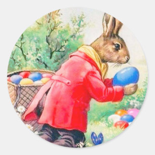 Adesivo Coelho Fofo Antigo e Ovos de Páscoa Coloridos