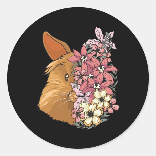 Adesivo Coelho Lionhead Com Flores Bonitas (Frente)