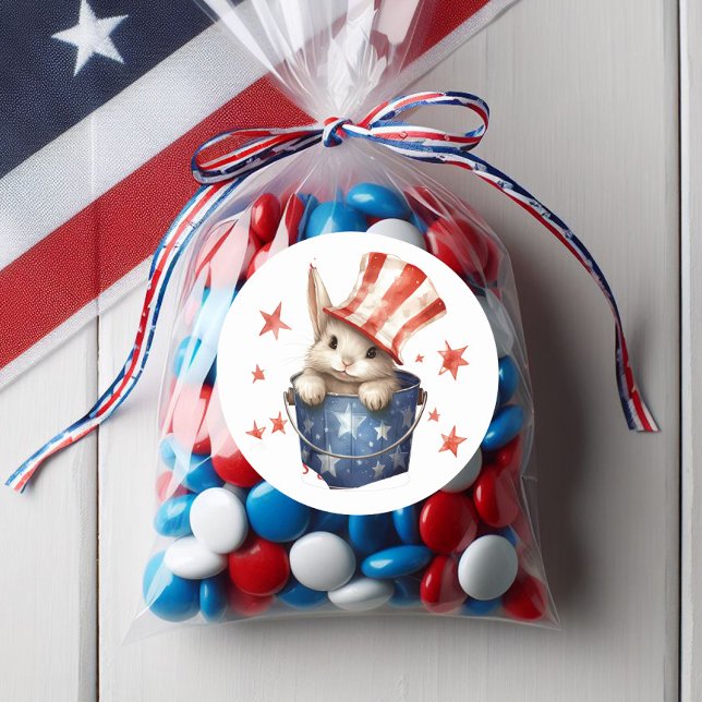 Adesivo Coelho Patriótico Vermelho Branco Revestido Superi (Cute patriotic bunny rabbit sticker)