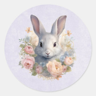 Adesivo Coelho Rodeado por Flores Pastel Cute