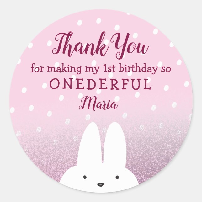 Adesivo Coelho Rosa Brilhante Onederland 1º (Frente)