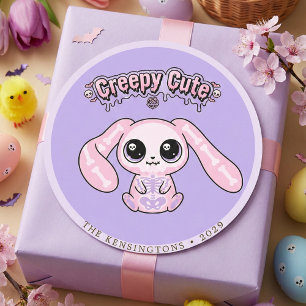 Adesivo Coelho Rosa Pastel Gótico Lavanda Sinistro Fofinho