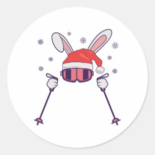 Adesivo Coelho Santa esquiando com chapéu de Papai Noel e