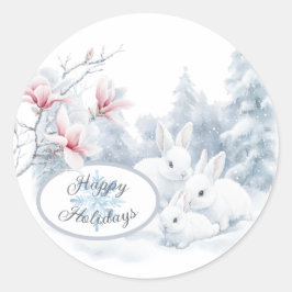 Adesivo Coelhos brancos e bonitos no Feriado de Inverno da