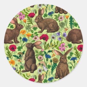 Adesivo Coelhos e flores silvestres em verde de melada